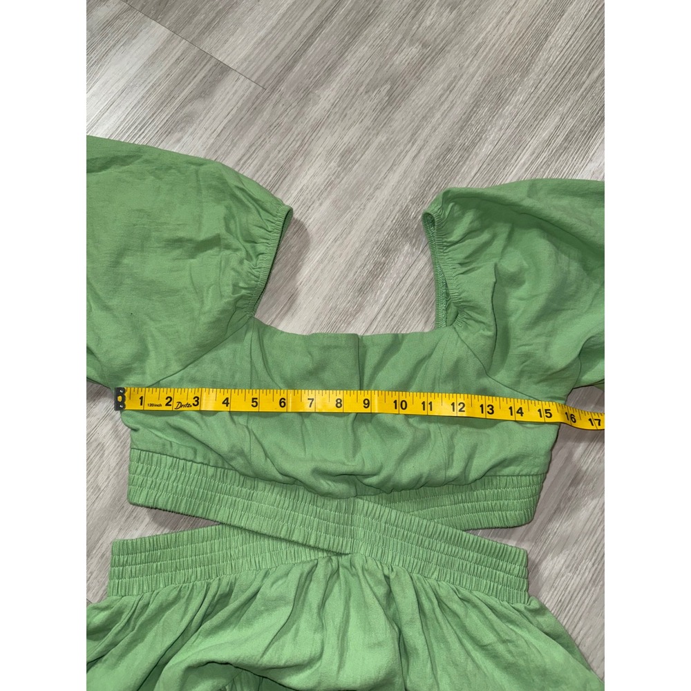 Shy Velvet Womens Green Cotton Cutout Tiered Mini Dress Flutter Sleeve Size M - Picture 7 of 11